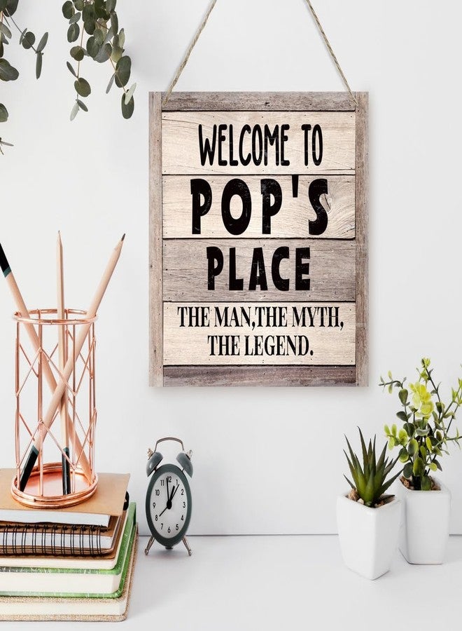 BQL Rustic Sign, Father's Day Gift, Dad's Gift, Grandpa's Gift, Decor Hanging Wood Signs, Printed Wood Wall Art Sign, Welcome To Pop's Place, The Man, The Myth, The Legend, Vintage Sign Gift for Grandpa - Image 3
